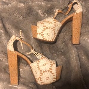 Dany Cream Macrame Lace Platform Heels